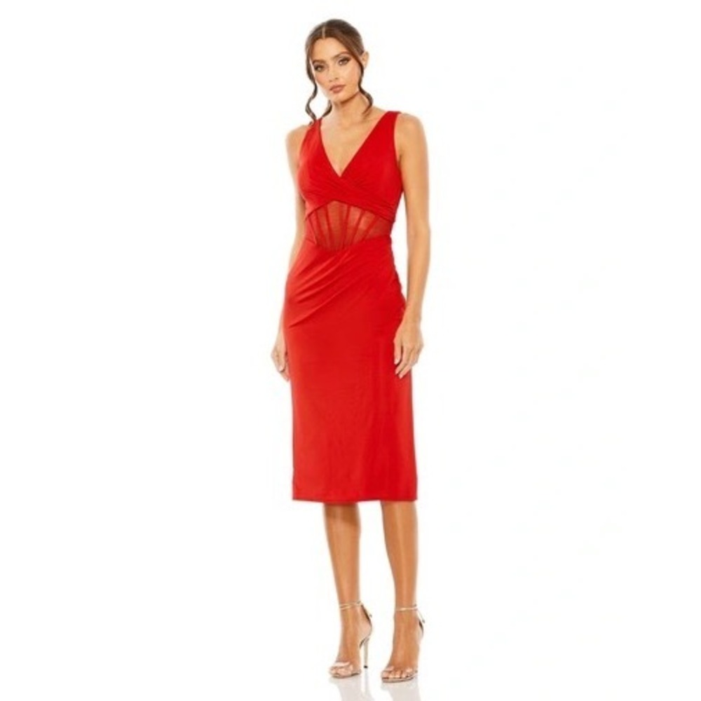 Ieena for Mac Dugga Neck Mesh Cage Dress In Red Size‎ 2 MSRP $298